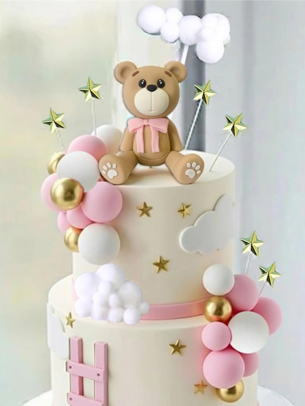 Bear Cake Toppers Bear Balls Cake Decorations with Stars Clouds Cake Toppers for